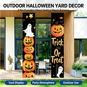 Bannière de porche d'Halloween 12x71 pouces, panneau de porte « Trick or Treat », décoration verticale à suspendre avec citrouille <span class=keywords><strong>Jack</strong></span> O' Lantern pour fête à domicile - Product Image 5