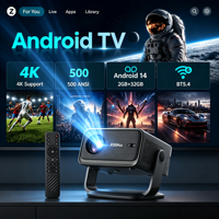 Projecteur intelligent portable Android 14 avec prise en charge 4K, 1080P natif, 500 ANSI, mise au point automatique, idéal pour l'extérieur et le cinéma à domicile – Vente directe usine