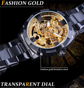 Forsining moda Retro completo de oro luminosa de las manos de los hombres huecos esqueleto relojes mecánicos automáticos - Product Image 3