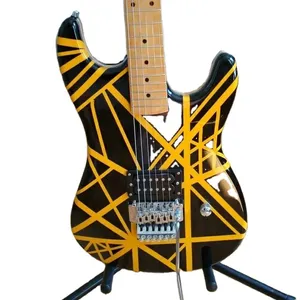 Rare Wolf Edward Van Halen 5150 Yellow Stripe Black Electric Guitar Floyd Rose Tremolo Bridge Maple Neck Fingerboard