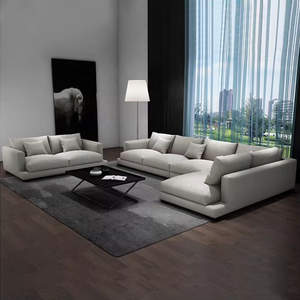 Zayshine <span class=keywords><strong>Divano</strong></span> Angolare Modulare a 5 Posti in Lino Bianco, Stile Moderno Minimalista Italiano di Lusso per Soggiorno, Villa e Appartamento - Product Image 3