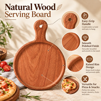 Planche à pizza et à steak ronde en bois d'ébène avec poignée et rebord pour servir pizza, pain, fromage, fruits, planche de service pour la maison, la cuisine et la table