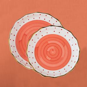 Assiette en céramique japonaise à pois, avec glaçure orange, pour steak - Product Image 5