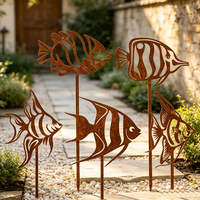 Ensemble de 5 piquets de jardin en métal rouillé, silhouettes tropicales, décoration rustique, art de jardin, décoration extérieure