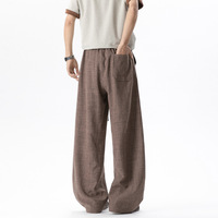 Celana Kasual Musim Panas Ringan Model Old-Money, Kancing, Pinggang Sedang, Potongan Lurus, Bahan Faux-Linen, Fit Longgar, Kaki Lebar