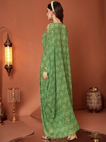 Robe Abaya pour femmes musulmanes en mousseline de soie texturée haute couture, imprimée, verte, avec dentelle et perles, pour les tenues de banquet
