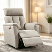 Elektrischer Leder-Relaxsessel mit Dreh- und Schaukelfunktion, Einzelsofa mit Gepolsterter Kopfstütze und Metallgestell für Wohnzimmer und Heimkino