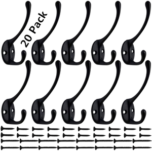 Vintage Double Wall Mounted Metal Hook With <b>Black</b> Coat For <b>Clothing</b> In Garage Kitchen Bathroom With Screws Included - Product Image 4