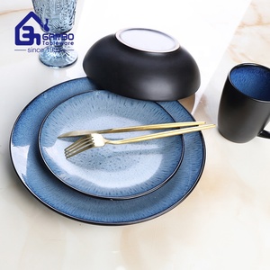 <span class=keywords><strong>Service</strong></span> de table <span class=keywords><strong>en</strong></span> grès de Chine 16 pièces, assiettes, bols et tasses, noir et bleu, rond, <span class=keywords><strong>en</strong></span> <span class=keywords><strong>porcelaine</strong></span>, pour 4 personnes - Product Image 3