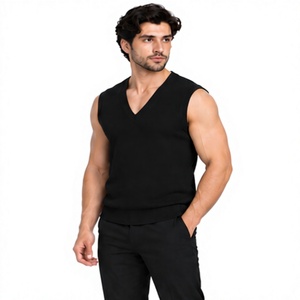 Pull sans manches en maille jacquard diamanté pour homme avec logo frontal, chaud et de haute qualité, personnalisable, vente en gros - Product Image 1