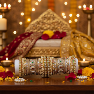 Luxury Kundan Meenakari and Pearl <b>Bangles</b> <b>Set</b> Glam Finish Designer Jewelry for Women Wedding and Celebration Wear - Product Image 3