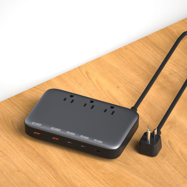 130W Ac Desktop Quick Fast Charging Pd 3.0 Type C 1.5M Extension Cord Gan Charger Power Supply Adapter Outlet Strip for Laptop