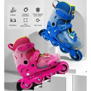 어린이를위한 쿼드 휠 깜박임 색상 파란색 조정 가능한 스케이트 롤러 신발