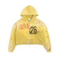 Sweat à capuche zippé rétro délavé personnalisé OEM, 100 % coton, en tissu éponge épais, coupe oversize, anti-boulochage, respirant, pour homme, hiver