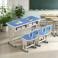 Ensemble bureau et chaise pour deux étudiants, poste de travail réglable en hauteur avec tiroir, rainures pour crayons, crochets suspendus, détachable