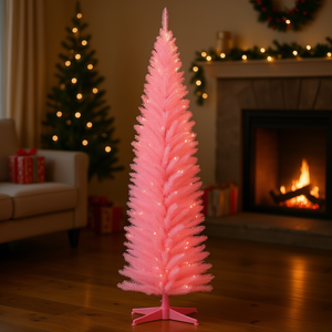 ต้นคริสต์มาสประดิษฐ์สีชมพู 8 ฟุต พร้อมไฟ 618 ดวง พับเก็บได้ ฐานพลาสติกสำหรับใช้ภายในอาคาร - Product Image 2