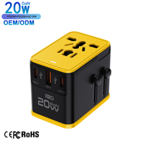 Adaptateur de voyage à charge rapide IBD GaN PD 20W QC3.0 PPS pour appareil photo et écouteurs, 3 ports (1 USB + 2 Type-C), prises EU/UK/US/AU