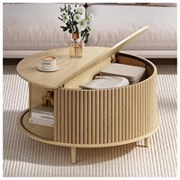 Table basse scandinave moderne convertible en bois clair avec plateau rabattable et rangement coulissant - Multifonctionnelle pour salon