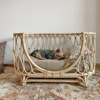 Lit pour animaux de compagnie en rotin tressé avec coussin, style tissé, pour petits chiens, nid pour chat avec oreiller