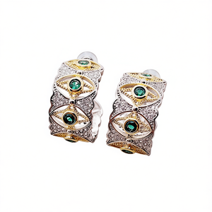 Orecchini a Cerchio Vintage a Forma di Occhio, Placcati in Oro, in Lega di Zinco con Zirconi Incastonati, Gioielli da Festa per Donne - Product Image 1