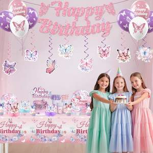 Decoración de <span class=keywords><strong>Cumpleaños</strong></span> con Mariposas, Incluye Platos y Servilletas con Diseño de Mariposas, Pancarta, Mantel Colgante, Decoración para Cupcakes, Globos y Decoración de Mesa - Product Image 4