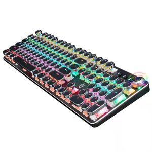 Retro Punk Style Backlit Mechanical Keyboard Electroplating Knob Wired Gaming Keyboard For <b>Computer</b> - Product Image 6