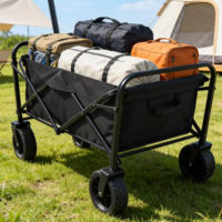 Petite charrette de camping pliable et portable en acier haute teneur en carbone avec roues pivotantes pour pique-nique et camping