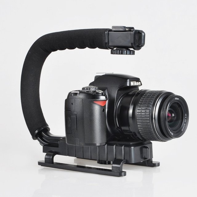 Portable U/C Shaped Holder Grip Vlogging Video Handheld Stabilizer with Hot-Shoe Mount for DSLR Camera Camcorder