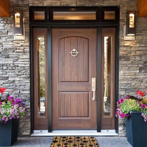 CBMMart Porte extérieure en bois de chêne massif au design traditionnel avec portes d'entrée extérieures à double vitrage obscures - Product Image 1