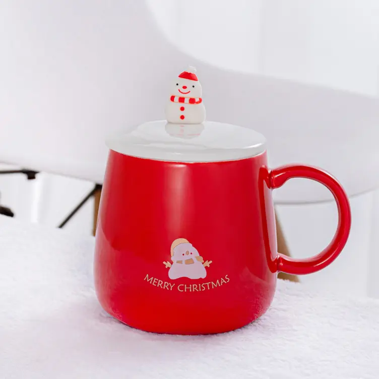 Tazza d'acqua di grande capacità all'ingrosso natale Home Office regalo di festa tazza di cartone animato in ceramica coperchio di neve invernale tazze da caffè
