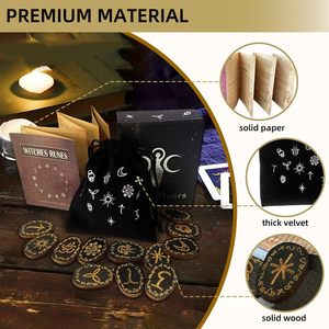 Juego de runas vikingas de madera para principiantes con <span class=keywords><strong>libro</strong></span> de guía, grabado de tipo tallado pagano para Runas de brujas - Product Image 6