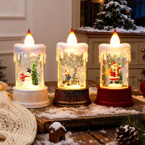 Squisita Lanterna Natalizia a Sfera di Neve con Candela LED Tremolante, Luce Calda a Batteria, Decorazione Festiva per la Casa in Plastica - Product Image 1
