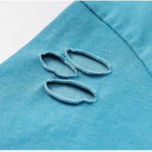 Venta al por mayor de alta calidad Plain Streetwear camiseta personalizada agujeros rotos Loose Fit camiseta desgastada - Product Image 6