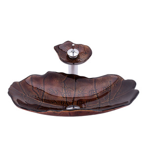 Nuevo diseño Oracle Bone Script Pattern Lavabos <span class=keywords><strong>de</strong></span> mano <span class=keywords><strong>de</strong></span> vidrio Fregaderos <span class=keywords><strong>de</strong></span> gabinete <span class=keywords><strong>de</strong></span> baño Fregadero moderno marrón Lavabo <span class=keywords><strong>de</strong></span> baño con grifo - Product Image 2