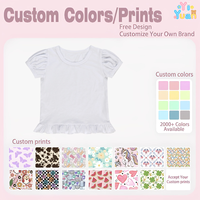 T-shirt blanc uni à manches bouffantes pour filles, col rond, ourlet à volants, idéal pour la sublimation DIY et les occasions décontractées quotidiennes