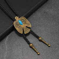 Vintage Aigle Bolo Cravate Pendentif Turquoise Ornement Hommes Mariage En Alliage De Zinc En Cuir Corde Lariat Collier
