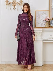 <span class=keywords><strong>Vestito</strong></span> Lungo Elegante <span class=keywords><strong>Nero</strong></span> con <span class=keywords><strong>Paillettes</strong></span> e Perline, <span class=keywords><strong>Maniche</strong></span> <span class=keywords><strong>Lunghe</strong></span>, Nuovo Modello, con Pizzo, per Feste - Vendita Calda - Product Image 1