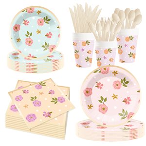 DAMAI Floral Party Supplies Flower <b>Plates</b> and Cups Napkins Sets Baby <b>Shower</b> for Flower Bridal <b>Shower</b> Tea Party Serve 8 Guests - Product Image 4