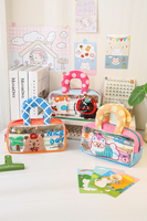 Mignon étui à crayons transparent en PVC avec poignée grande capacité sac cosmétique pochette de rangement de papeterie fournitures scolaires