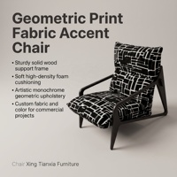 Fauteuil d'appoint en tissu à imprimé géométrique avec structure en bois massif, fauteuil de loisirs design pour salon, villa, hôtel