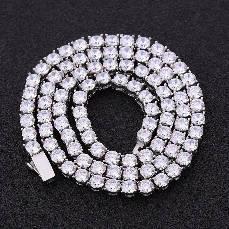 Bling 3mm 4mm 5mm Iced Out Round Cut Cubic Zirconia Link Chain Stainless Steel Tennis CZ Necklace Men Wholesale