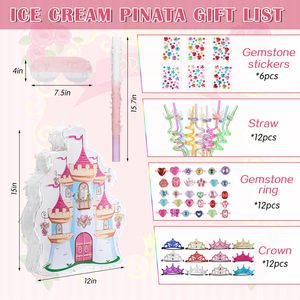 Princesse Château <span class=keywords><strong>Pinata</strong></span> Diadèmes Couronne Bandeau Masque Gem Autocollants Gem Anneaux et Pailles <span class=keywords><strong>Kit</strong></span> pour Thème Fête D'anniversaire Fournitures Décor - Product Image 2
