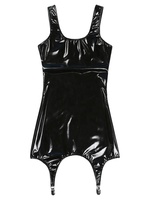 Damen Tankkleid aus Wet-Look-Lackleder, Clubwear, ärmellos mit breiten Trägern und Metallclips