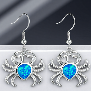 Cute <strong>Crab</strong> Pendant Water Drop Earring Blue Fire Opal Stone Animal Dangle Earrings for Women Vintage Silver Color Wedding <strong>Jewelry</strong> - Product Image 5