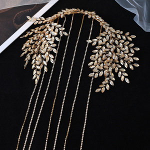 Serre-tête de mariée vintage de luxe fait main avec feuilles d'or, strass, franges et pompons, bijou de cheveux pour mariage et concours de beauté - Product Image 4