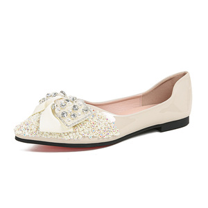 Mujer otoño nuevo estilo pequeño zapatos planos de frijol diamantes de imitación arco cucharón transpirable suave Tallas grandes mujer Primavera Verano - Product Image 5