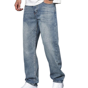 Jean vintage délavé pour homme, coupe droite taille mi-haute, en coton, idéal pour le streetwear décontracté et le printemps - Product Image 6