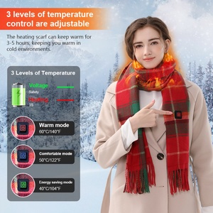 <b>Christmas</b> Red Plaid Rechargeable Washable Heating <b>Scarf</b> Shawls Women Men Winter Heated <b>Scarf</b> - Product Image 4