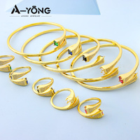 Nouveautés : Ensemble de bijoux de luxe en zircon, bracelets ajustables pour femmes, bracelet et bague plaqués or 18 carats