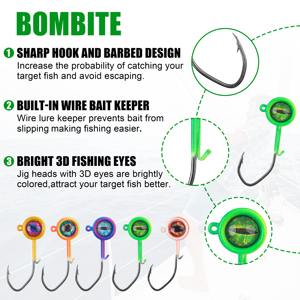 25 pezzi di giga Crappie con giga da pesca con occhi 3D 1/32 1/16 1/8OZ giga da pesca teste ami verme per spigola da trota - Product Image 4